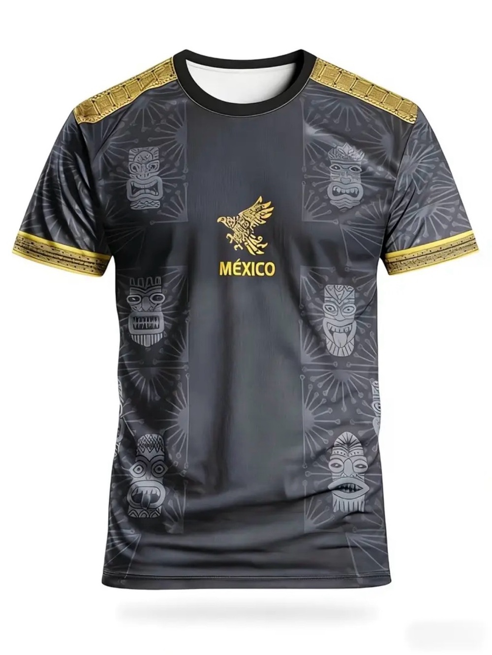 México unbranded Black & Gold Short-Sleeve Athletic Men's Shirt, Soccer Jersey